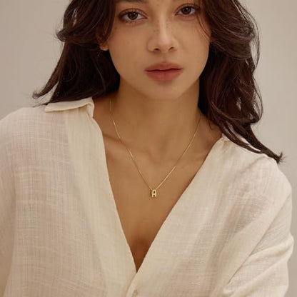 14K Gold Plated Bubble Letter Necklace, Tarnish Free and Waterproof Dainty Initial Necklace for Women, Trendy Personalized Gold Jewelry Gift for Her - color: Gold, style: A.
