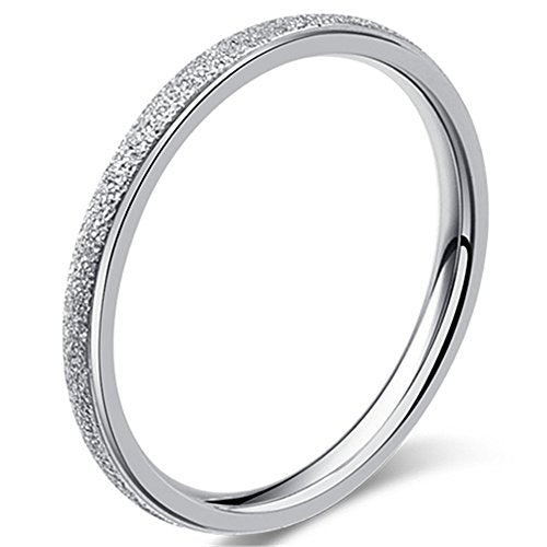 Fashion Month Womens 2mm Stainless Steel Sand Blast Finish Silver Wedding Band Engagement White Gold Domed Ring