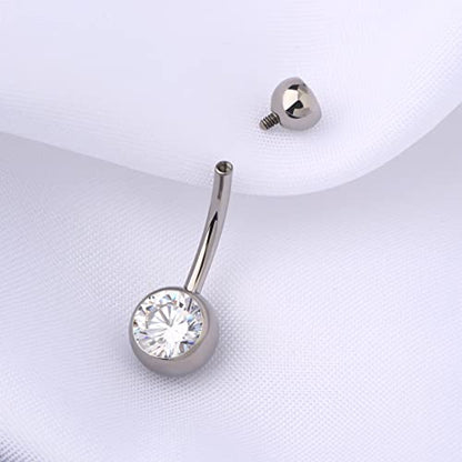 OUFER Titanium Belly Button Rings, Internally Threaded Belly Ring, Round CZ Navel Rings for Women Men - color: Silver, size: 1.6*12MM