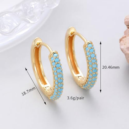 Turquoise Hoop Earrings for Women/Men 18K Real Gold Plated Cubic Zirconia Hoop Earrings Hypoallergenic Cartilage Ear Jewelry - color: Regular