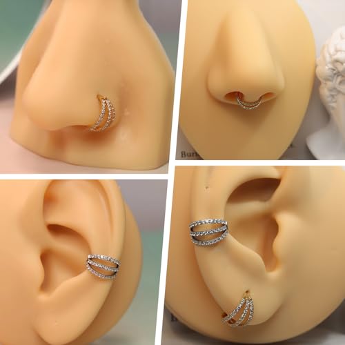 FUNLMO 16G Conch Helix Daith Rook Piercing Jewelry 10mm Cartilage Earring Hoop Surgical Steel Hinged Septum Clicker Rose Gold Huggie Hoop Earrings Lobe Piercing Earrings