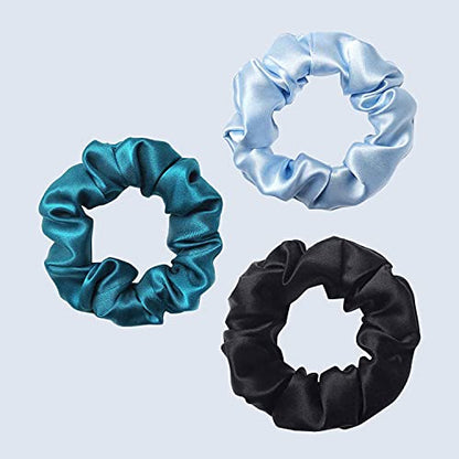 ZIMASILK 100% Pure Mulberry Silk Hair Scrunchies for Women | No Damage - Gentle Elastic Hair Ties for Ponytail Holder - Hair Accessories (3 Pack, Light Blue, Black, Peacock) - color: Black, Light Blue, Turquoise (3pcs)