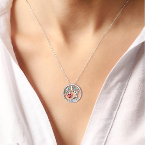 July Birthstone |Tree of Life | 925 Sterling Silver Ruby Necklace for Women