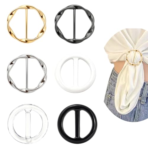 6Pcs Scarf Ring Clip, T-shirt Tie Clips for Women, Fashion Shirt Cincher Clips, Multi-Use Shawl Collar Clasp, Decorative Clothes Corner Knotted Clip for Scarf, Sweater, Dress, Travel Hat