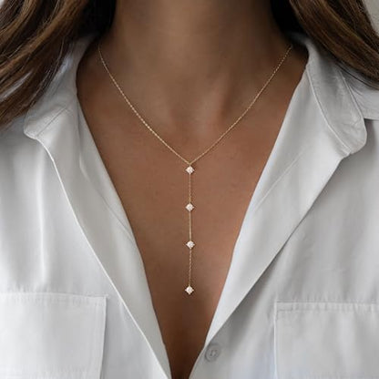 Gold Necklace for Women, Dainty Long Necklace 14k Gold Plated Lariat Long Necklaces for Women Trendy Simple Statement Drop Necklace Fashion Body Chain Prom Jewelry Gold Accessories - color: 17-Gold