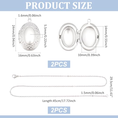 UNICRAFTALE 2 Sets Stainless Steel Locket Pendants Photo Frame Charms Oval Locket Necklace Picture Locket Charm Photo Memory Necklace Chain Amulet Memory Pendant Necklace for Women Men Jewelry Making