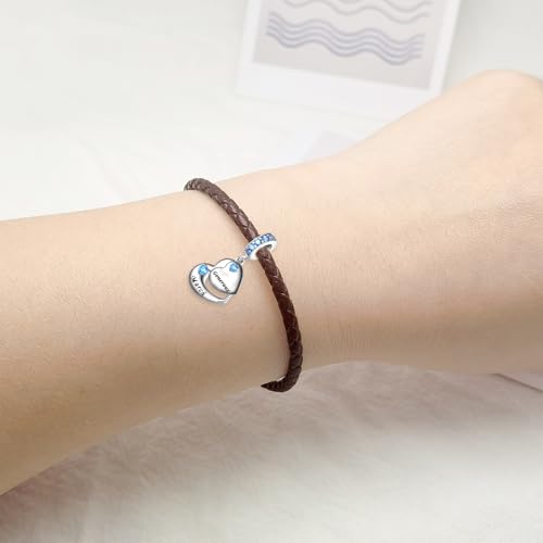 Double Heart Dangle Charm 12 Birthstone Bead for European Bracelet - style: March