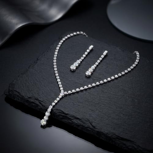Necklace Set with Linear Drop Earrings for Prom Gala and Evening Social Events