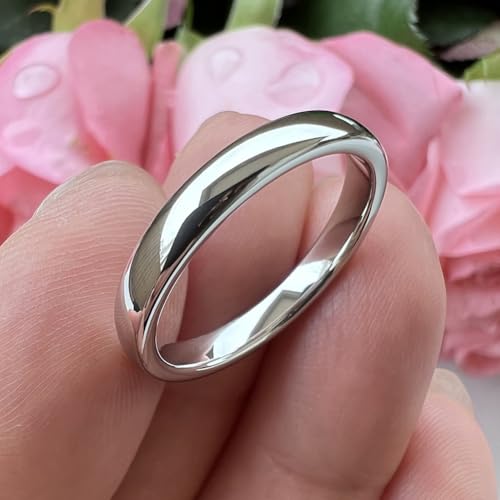 TUTISS 2mm 3mm 4mm 5mm 6mm 7mm 8mm 10mm White Tungsten Rings for Men Women Engagement Wedding Bands Domed Polished Shiny Comfort Fit - color: 3mm White Tungsten