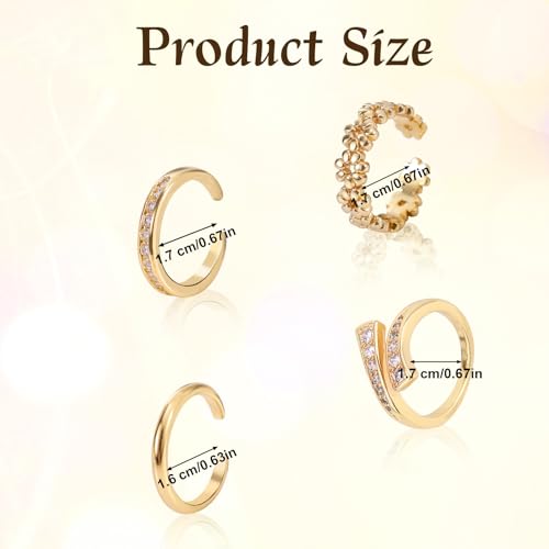 4 Pcs Gold Toe Rings for Women, 4 Designs Adjustable Open Toe Rings Minimalist Stylish Summer Beach Foot Jewelry for Women's Fashion Gifts