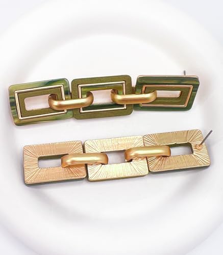 Ozel - Natural Wooden Acrylic Boho Drop Dangle Earrings for Women - Geometric Statement Jewellery - Brown, Black, Magent Red, Olive Green, White beige - color: 3Square_Olive