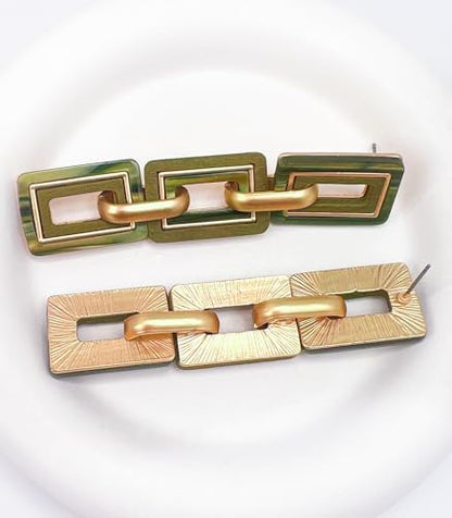 Ozel - Natural Wooden Acrylic Boho Drop Dangle Earrings for Women - Geometric Statement Jewellery - Brown, Black, Magent Red, Olive Green, White beige - color: 3Square_Olive