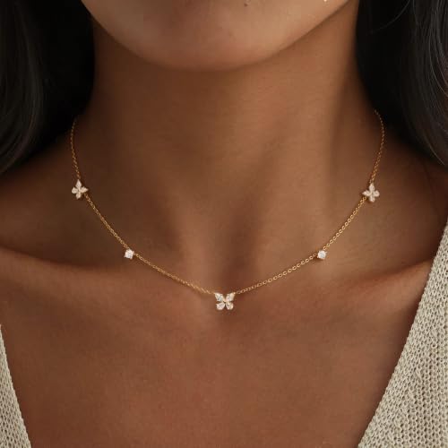 Gold Choker Necklace for Women, Dainty Gold Necklace 14k Gold Plated Simple Coin Butterfly Choker Necklaces for Women Trendy Charm Cute Non Tarnish Gold Necklace Fashion Waterproof Jewelry - color: D-Gold