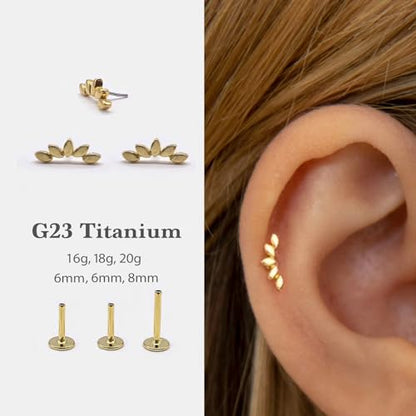 20G/18G/16G Flat Back Earrings Tiny Nose Stud, Cartilage Earring Threadless Tragus Helix Stud Conch Piercing Jewelry - color: Dot Climber (gold 2pcs), size: 18 gauge (1.0mm post)