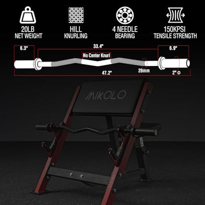 Mikolo EZ Curl Bar, 2 Inch Olympic Curl Bar for Biceps and Triceps, 47” Curling Bar with Knurled Grip, 700LB Barbell Bar with Multi-Angle Wrist-Friendly Design - color: Black