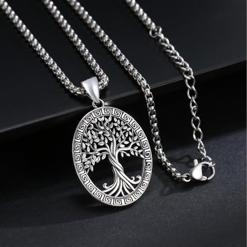 S925 Sterling Silver Tree of Life Necklace For Men Women Abalone/Turquoise/Vintage Retro Oxidation/ Famtima Hand/Round/Square/Teardrop/Rectangle/Oval Family Tree Pendant Necklaces Jewelry Gifts For Valentine's Day Christmas Mother's Day - style: Oval Tree