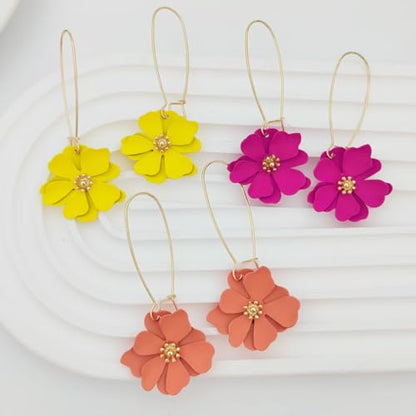 WCRAZYE Bohemian Daisy Flower Earrings Necklace Sets for Women Unique Trendy Boho Matte 3D Gold Flower Floral Petal Statement Earring Wedding Jewelry - color: Yellow