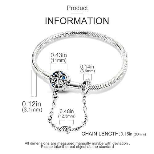KUNSIR 925 Sterling Silver Snake Chain Bracelet with Safety Chain Charm Bracelets for Women Teen - style: KJB018