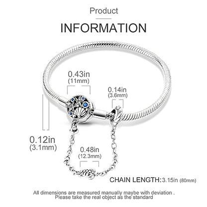 KUNSIR 925 Sterling Silver Snake Chain Bracelet with Safety Chain Charm Bracelets for Women Teen - style: KJB018