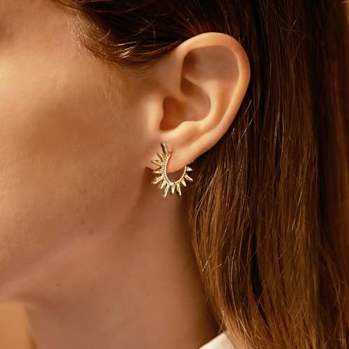 LLWOM Gold Huggie Earrings for Women-14k Gold/Silver/Rose/Black Plated Heart Hoop Earrings Hypoallergenic Lightweight Hoops Gifts - style: Sun