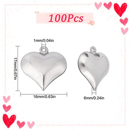 SUNNYCLUE 1 Box 100Pcs Valentines Day Puff Heart Charm 316 Stainless Steel Love Charms Silver Hearts Charms for Jewelry Making Charms DIY Necklace Earrings Crafts Women Adult Supply - color: 1 Box 100pcs Surgical Stainless Steel 3d Heart Charms