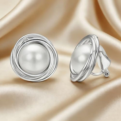 Yoursfs Faux Pearl Clip On Earrings For Women 18K Gold Plated Button Ear Clips - style: Faux Pearl Clip On Earrings