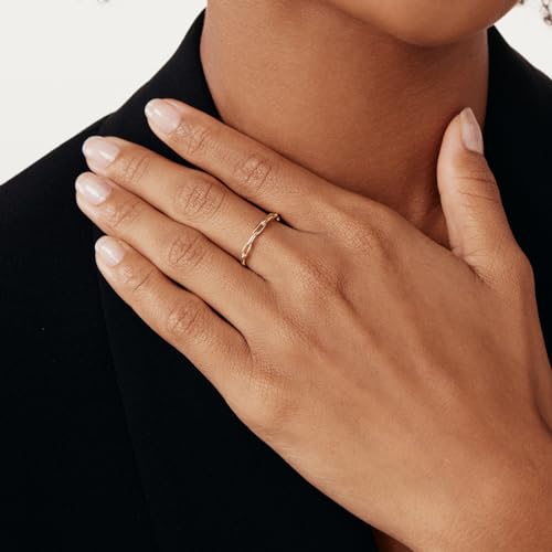 Gelin 10K Solid Gold Paperclip Chain Ring for Women - Dainty Link Band Stackable Ring - Minimalist Gold Band