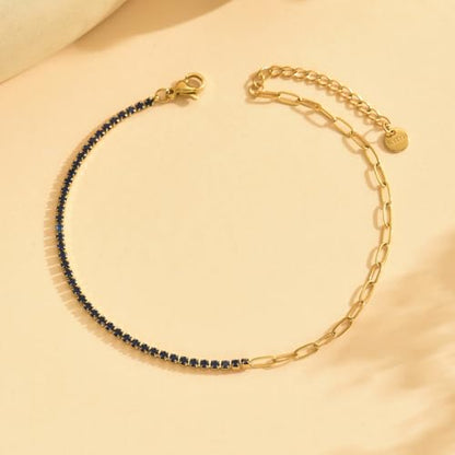 Gold Ankle for Women 18K Gold Plated Tennis Sapphire Paperclip Pearl Sequin Droplet Lip Link Chain Large Anklet Bracelets Simple Beach Summer Waterproof Foot Jewelry - color: Sapphire Paperclip-Gold
