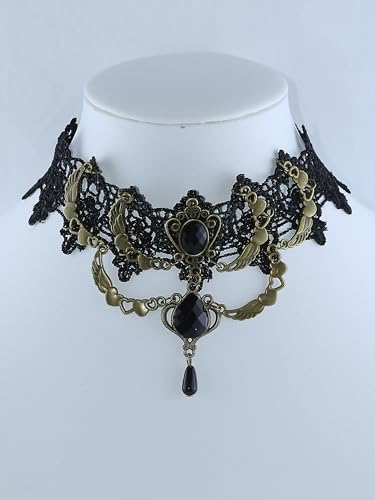 Gothic Victorian Style Vampire Choker Necklace for Women Black Crystal Tassel Lace Collar Necklace Halloween Punk Black Sexy Lace Necklace Halloween Cavewoman Costume - style: Water Drop Pendant