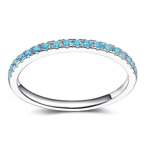 EAMTI CZ Wedding Band for Women 925 Sterling Silver Half Eternity Stackable Ring Size 3-13 - color: sterling silver-blue