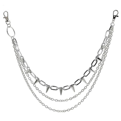 Hip Hop Punk Pants Chain Wallet Chain, Unisex Rivet Spike Jeans Pocket Chain Goth Belt Chain for Women Men Biker Rocker Pants Accessories - color: 【Chain-01】3-Layer Rivet（Silver）