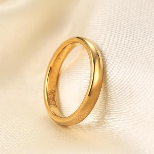 Tungsten Domed Wedding Band Men Women High Polish Comfort Fit - color: 3mm-Gold