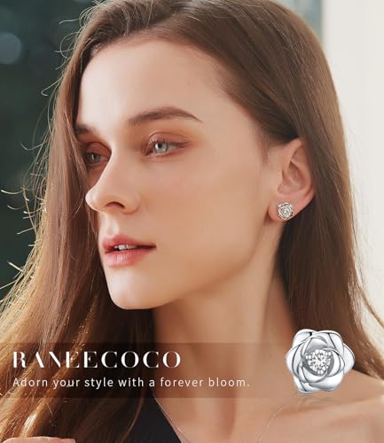 Gold Plated Sterling Silver Rose Flower Earring Studs, Hypoallergenic & Nickel Free Earrings for Women - color: White Gold Plated Silver, size: 9.0 Millimeters