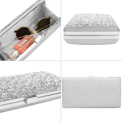NEWITIN Purse Rhinestone Jewelry Set for Women Prom Jewels Crystal Clutch Purse Necklaces Rings Bracelets Earrings Gold Silver Jewelry Set for Women Bride - color: 16 Pieces Silver