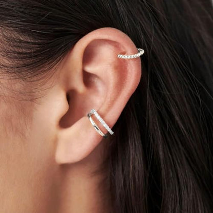 Carffordo 3Pcs Ear Cuffs Non Piercing for Women, Dainty Clip on Earrings | Trendy 14K Gold Plated Ear Cuff with Cubic Zirconia, Fake Piercing Cartilage Earrings, Lightweight Jewelry for Daily Wear - color: 02-Silver Ear Cuff