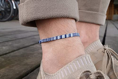 Made by Nami Surfer Anklet for Men and Women Waterproof and Adjustable Surfer Ankle Bracelet String Ankle Bracelet Beach Accessory for Ethnic Hippie Style - color: Blue-White