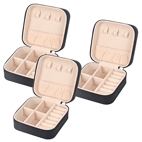 MFXIP Travel Jewelry Case Small Jewelry Box Jewelry Organizer Storage Case Portable PU Leather Mini Jewelry Travel Case for Girls Womens Earring, Necklace, Rings,Bracelets - color: Black Black Black