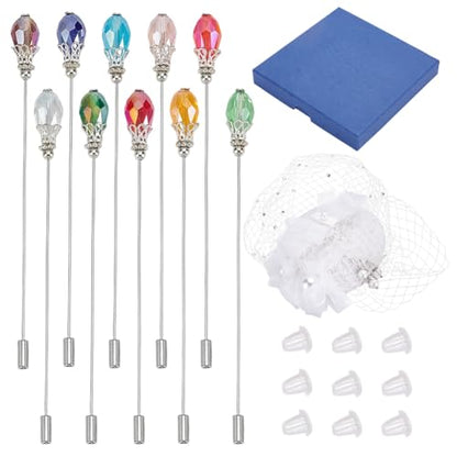 PH PandaHall 10 Colors Hat Pins Glass Beads Lapel Pin 4.8 Inch Long Handle Stick Pin with Crystal Beads Elegant Hair Suit Pins for Women Brooches Tie Hats Scarf Jewelry Accessories