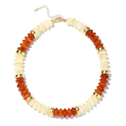 RISHEGAE Chunky Beaded Necklace for Women Boho Resin Beaded Choker Necklace Adjustable Surfer Beach Strand Necklaces Gold Handmade Acrylic Beads Jewelry Gift for Women - color: Style 1brown