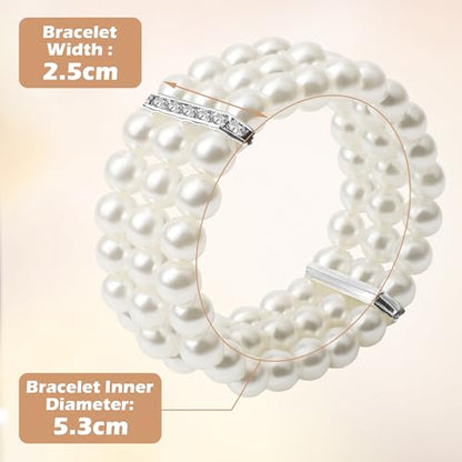 Coolrunner Ladies Faux Pearls Accent Off White Stretch Wrist Bracelet Jewelry (Pearl style3) - style: Style 1