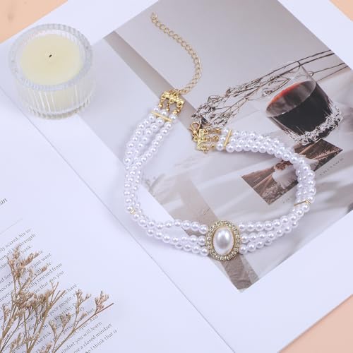 Hecila Pearl Choker Necklace for Women Boho 3 Tier Multilayer Dainty Rhinestones Pearls Chokers Layered Choker White Victorian Jewelry as Faux Pearl Vintage Chokers Necklace Birthday Christmas Gifts