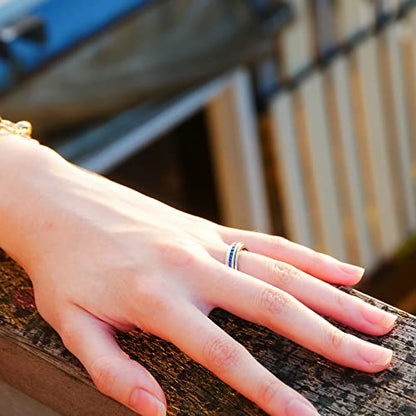 Muses Art Design Fidget Rings, Anxiety Rings, Spinner Rings, Band Rings with Birthstone, Stainless Steel, Women and Men, Meditation Rings, Thumb Rings, Stress Relieving and Anxiety Reducing - color: September - Sapphire