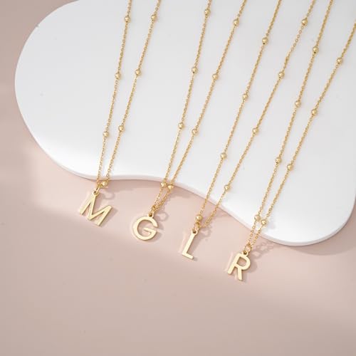 Initial Necklace for Women 14K Gold Silver Dainty Letter Necklace | Personalized Monogram Name Charm Pendant, Simple Bead Chain, Trendy Jewelry Gift, Non Tarnish - style: M