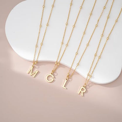 Initial Necklace for Women 14K Gold Silver Dainty Letter Necklace | Personalized Monogram Name Charm Pendant, Simple Bead Chain, Trendy Jewelry Gift, Non Tarnish - style: M