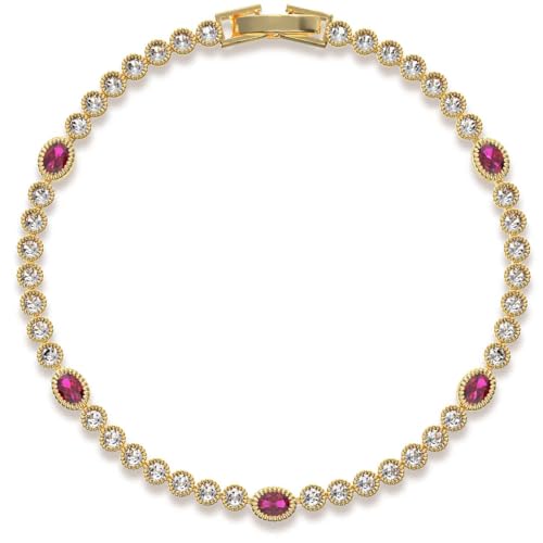 Gold Bracelets for Women, 3mm Cubic Zirconia Tennis Bracelet 7 Inch Gold Jewelry - color: Red