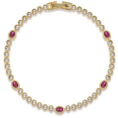 Gold Bracelets for Women, 3mm Cubic Zirconia Tennis Bracelet 7 Inch Gold Jewelry - color: Red