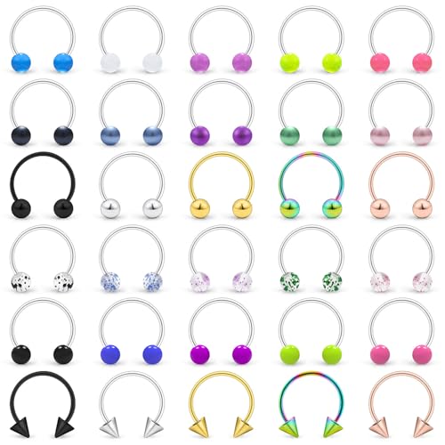 20/18/16/14G Horseshoe Septum Nose Lip Rings Smile Piercings 6/8/10/12/14/16mm Cartilage Helix Daith Earrings Surgical Steel Jewelry for Women Men - size: 20g*1/4in(6mm)