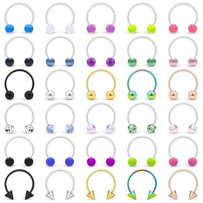 20/18/16/14G Horseshoe Septum Nose Lip Rings Smile Piercings 6/8/10/12/14/16mm Cartilage Helix Daith Earrings Surgical Steel Jewelry for Women Men - size: 20g*1/4in(6mm)