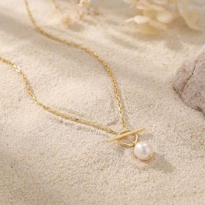 Gold Silver Pendant Necklace for Women, Dainty CZ Jewelry Gift | 14K Gold Silver Plated, Cubic Zirconia Pearl Charm, Trendy Layered Necklace, Adjustable Chain, Waterproof, Hypoallergenic - color: Gold-Freshwater Pearl