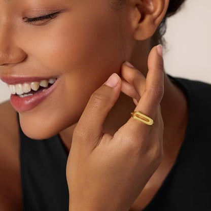 Cicy Bell Initial Rings for Women 18k Gold Plated Adjustable Rings | Open Signet Rings, Bold Letter, Personalized Engraved, For Party - color: Initial-U